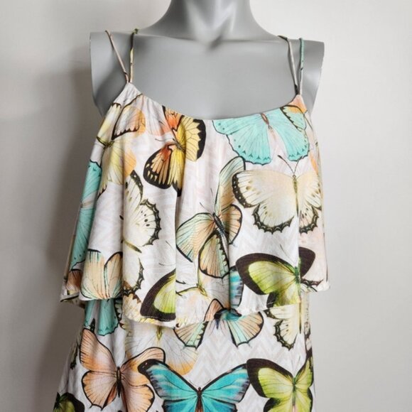 Farm Rio Butterfly Print Ruffle Bodice Thin Strap Mini Dress Size S - Picture 2 of 16